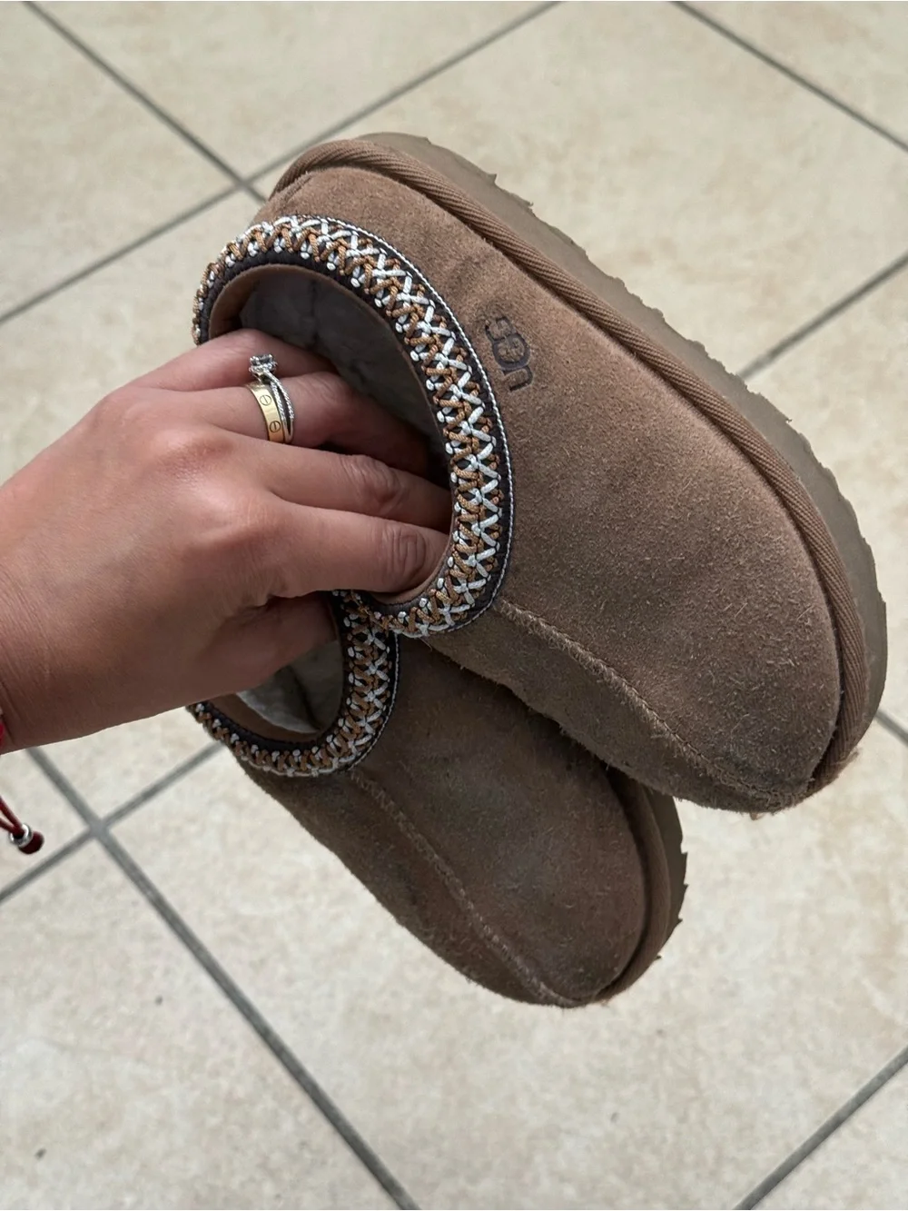 UGG Brown Suede Cozy Slip-On Mules with Braided Trim